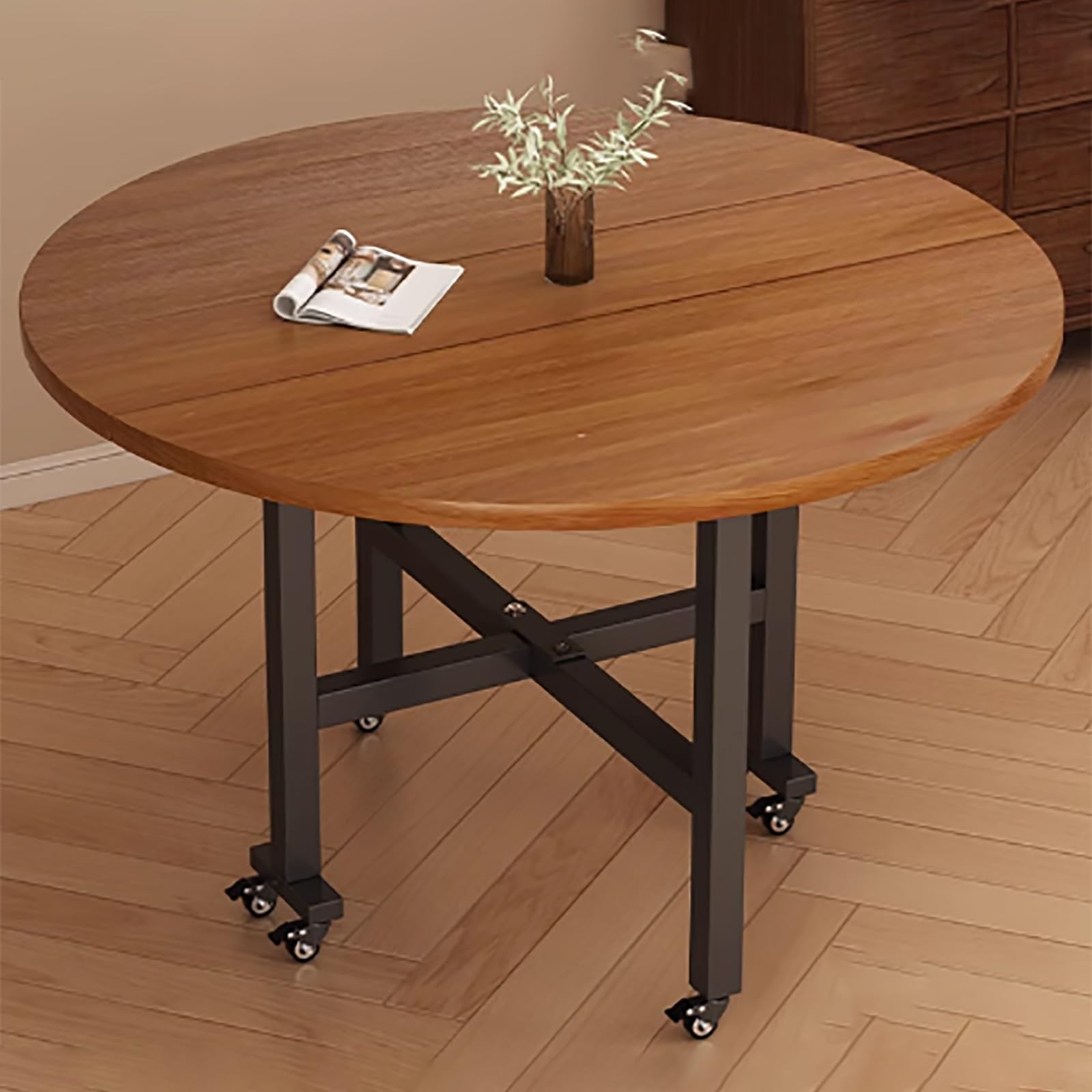 Table de salle à manger pliable et portable pour 4 à 8 personnes - Design compact avec 6 roulettes - Idéale pour les petits espaces - 100 cm