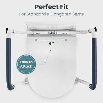 PELEGON Toilet Safety Rails (250lb) - Adjustable, White Metal Toilet Rails with Handles for Elderly & Disabled - Easy Installation - 1 Pack