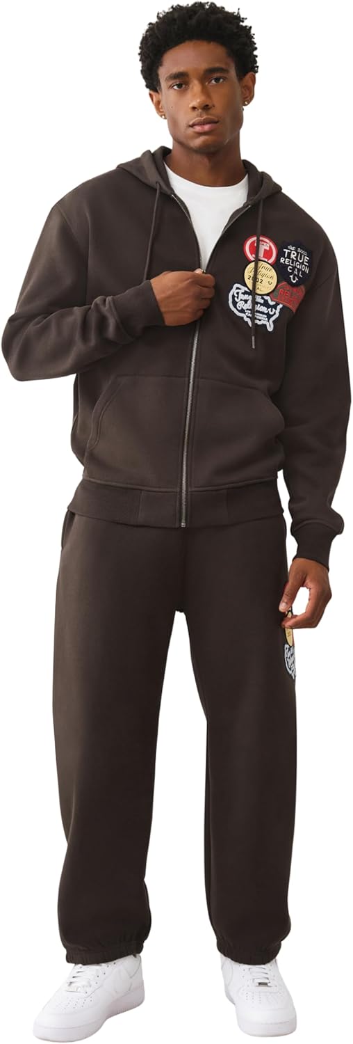 True Religion Men's Patch Vintage Zip Up Hoodie – Full Zip Sweatshirt