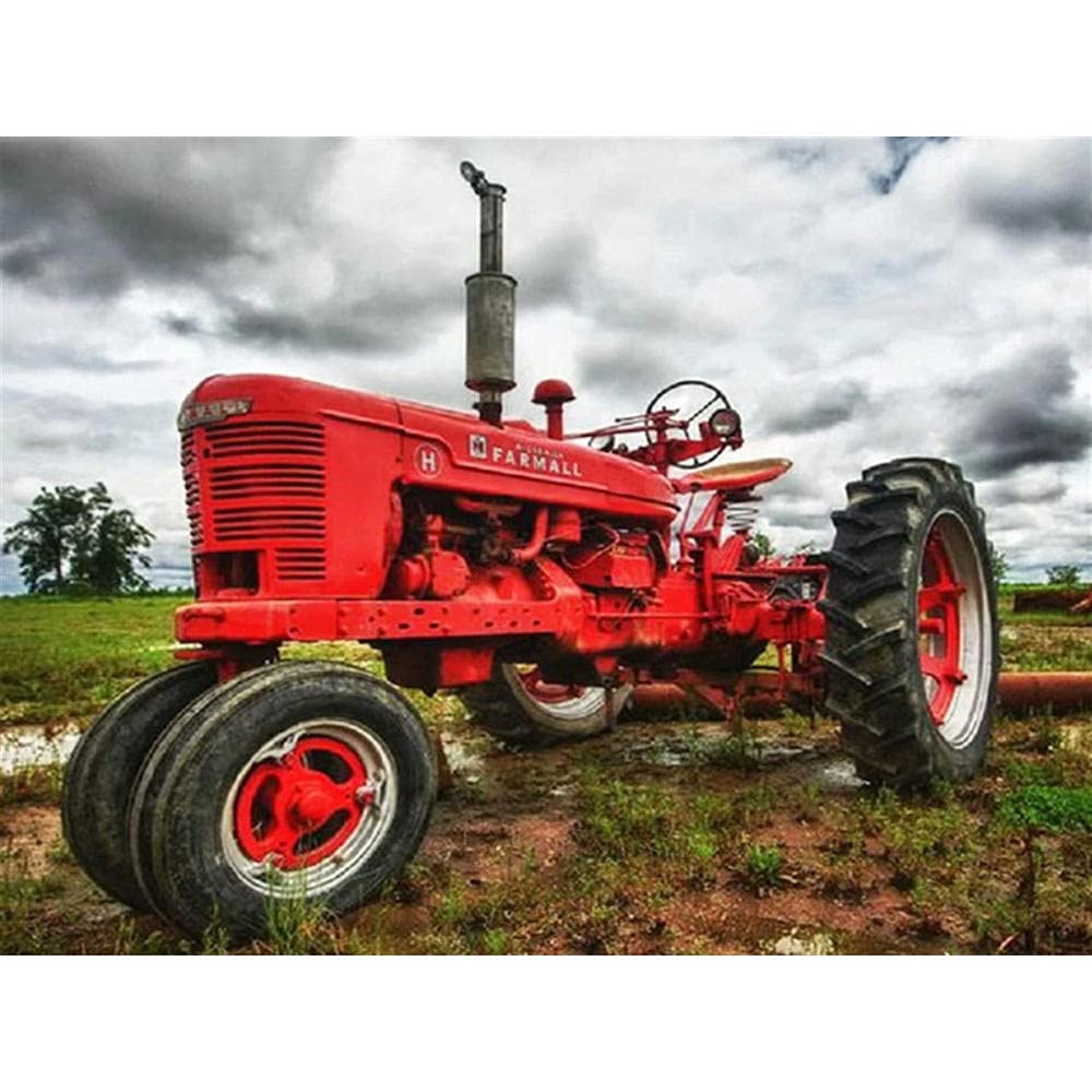 ZHXXFD Diamond Painting Kits for Adults Kids,Full Round Drill Diamond Painting Farm Red Tractor 30X40 Large 5D Diamond Art Cross Stitch Embroidery Crystal Gifts Wall Art