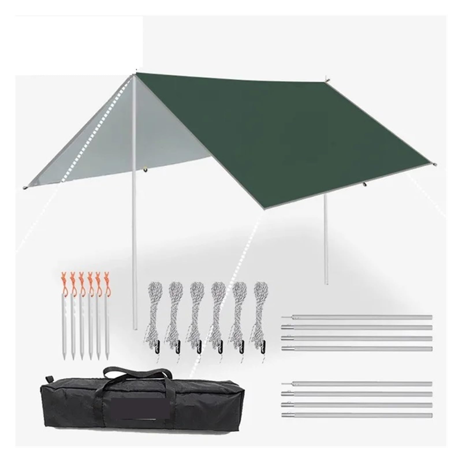 Tent tarp 5x3m 4x3m 3x3meters Waterproof Tarp Tent Shade Ultralight Garden Canopy Sunshade Outdoor Camping Awning Tourist Beach Sun Shelter 4x4(Green Tarp Set,3x4m)