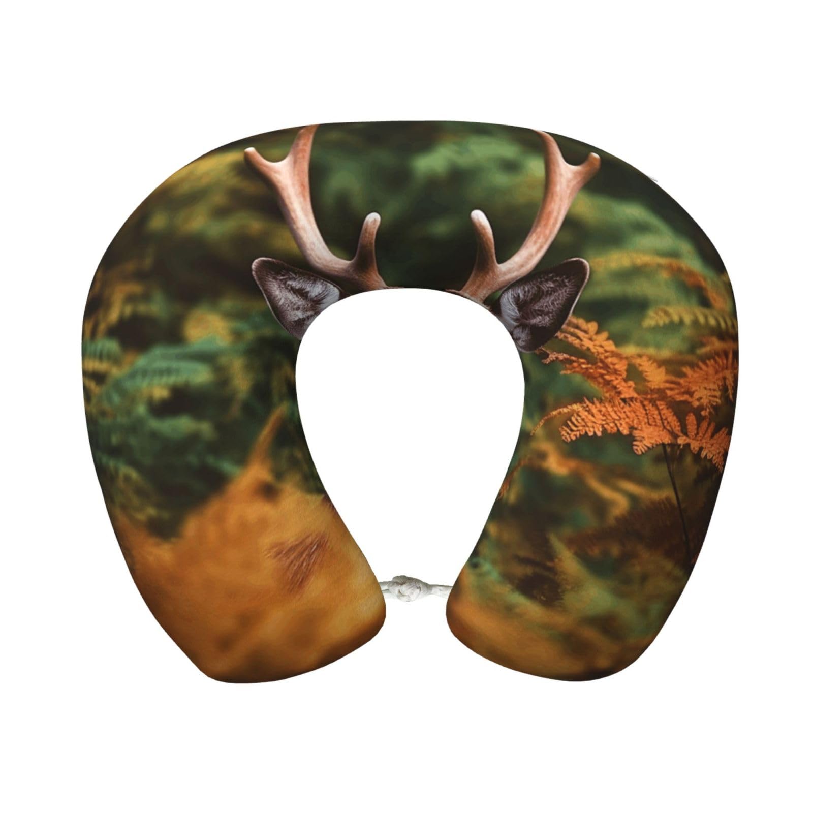 peiyeety Deer Among Thick Leaves Travel Pillow Memory Foam - Comfortable U Shape Neck Pillows for Sleeping, Neck and Head Support Portable Airplane Pillow Adjustable Flight Pillow, Washable Cover