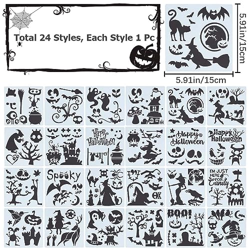 GORGECRAFT 15cm 24 Styles Witches Stencils Reusable Painting Halloween Stencil Plastic Drawing Templates DIY Decorative Pumpkins Ghosts Bats Black Cat Template Crafts for Wood Wall Decor - Image 2