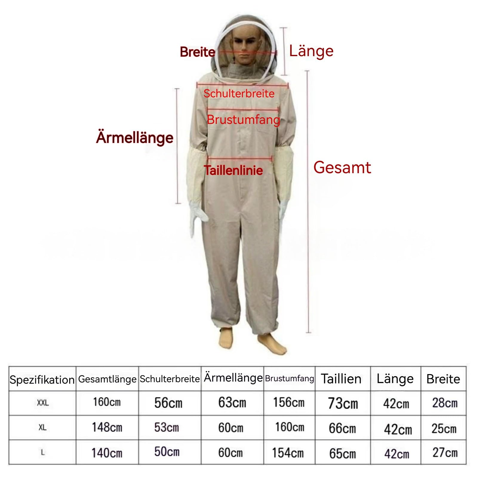 Traje protector de apicultor de cuerpo entero, ropa de apicultor a prueba de pinchazos, medio algodón, traje de apicultor, conjunto de guantes transpirables para mujer, hombre, adulto (L)