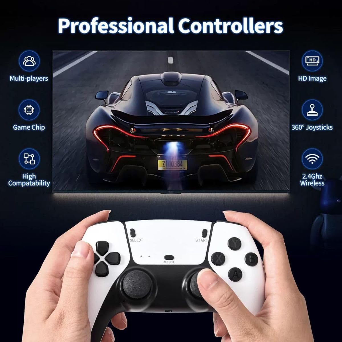 Console di Gioco Retro Senza Fili, Console Retro Wireless 4K, Set con 2 Controller Neri, Dongle HDMI, 9 Emulatori Integrati, 20.000+ Giochi Preinstallati, Versione 2026 (128G With 40000Games White)