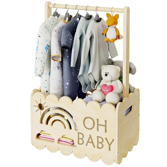 Wooden Baby Shower Crate Closet, Wooden Baby Shower Crate Closet, Boys and Girls for Baby shower wooden basket Gifts, Welcome Baby Gifts, Suitable for Pregnancy Glfts for New Parent