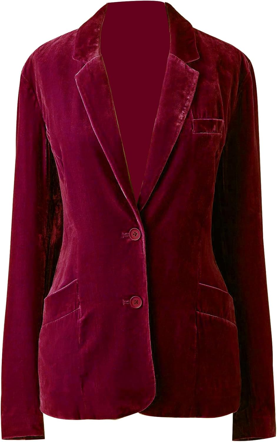 MINTLIMIT Women's Long Sleeve Velvet Blazer Casual Notched Lapel Solid Buttons Velvet Suit Jacket, S, Wine Red-2 - Image 2