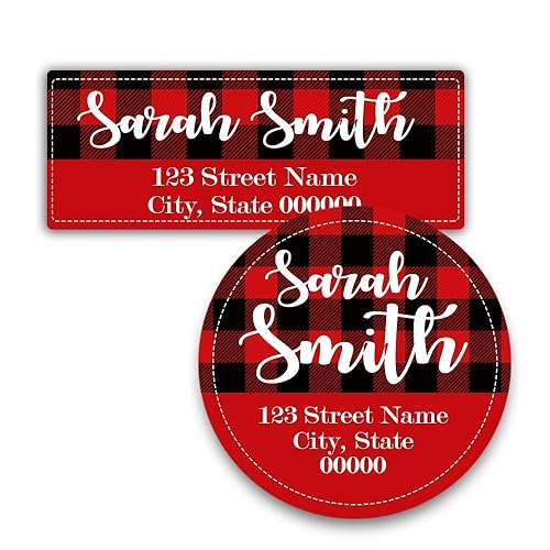 Red Plaid Return Address Label Custom Stickers