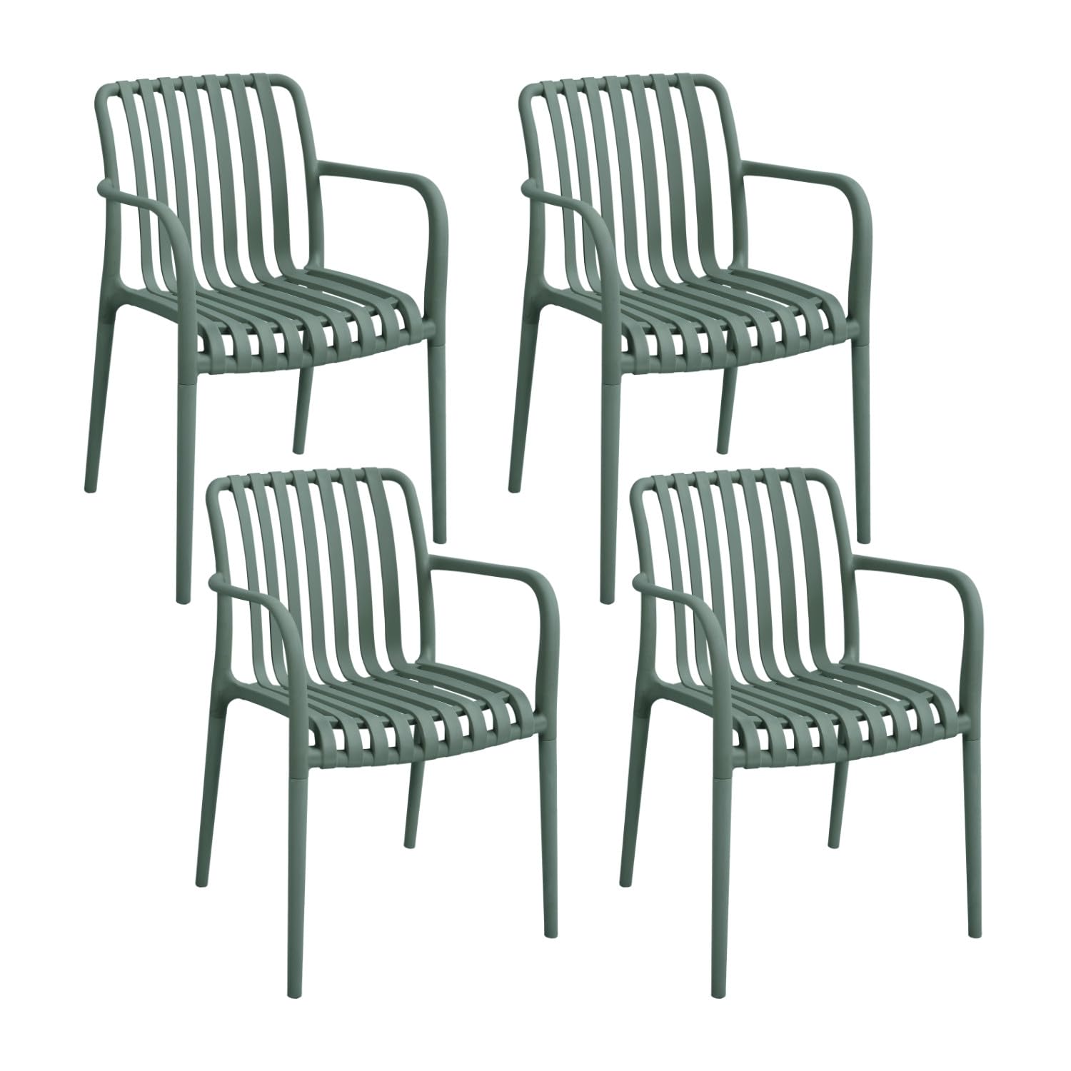 7H SEVEN HOUSE Pack de 4 Sillas Apilables de Exterior con Reposabrazos Kaia en Polipropileno 7house
