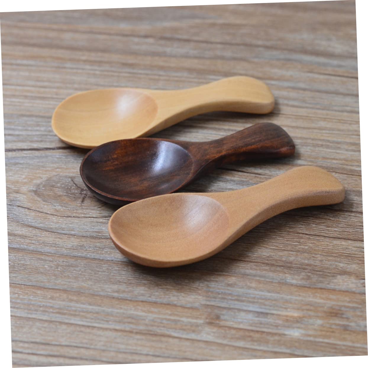 GRIRIW Wooden Salt Spoons 3 Pack Mini Ice Cream Spoons Short Handle Tea Scoops