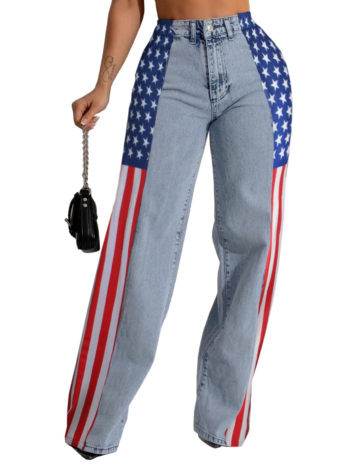 Angsuttc American Flag Patchwork Jeans