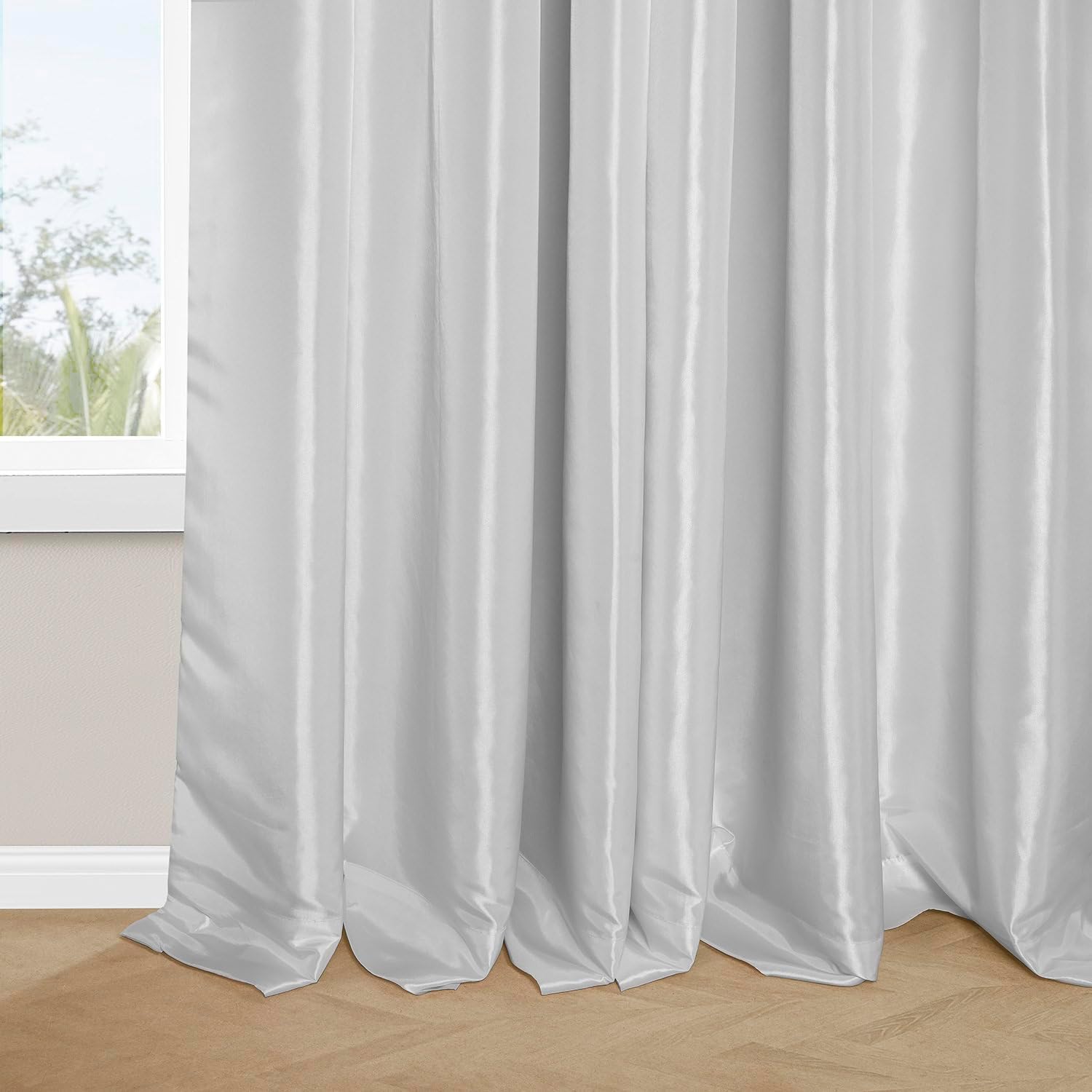 HPD Half Price Drapes Faux Silk Taffeta Blackout Curtains for Bedroom 96 Inches Long (1 Panel), 25W x 96L Pleated Curtains for Living Room Home Decor, Eggshell
