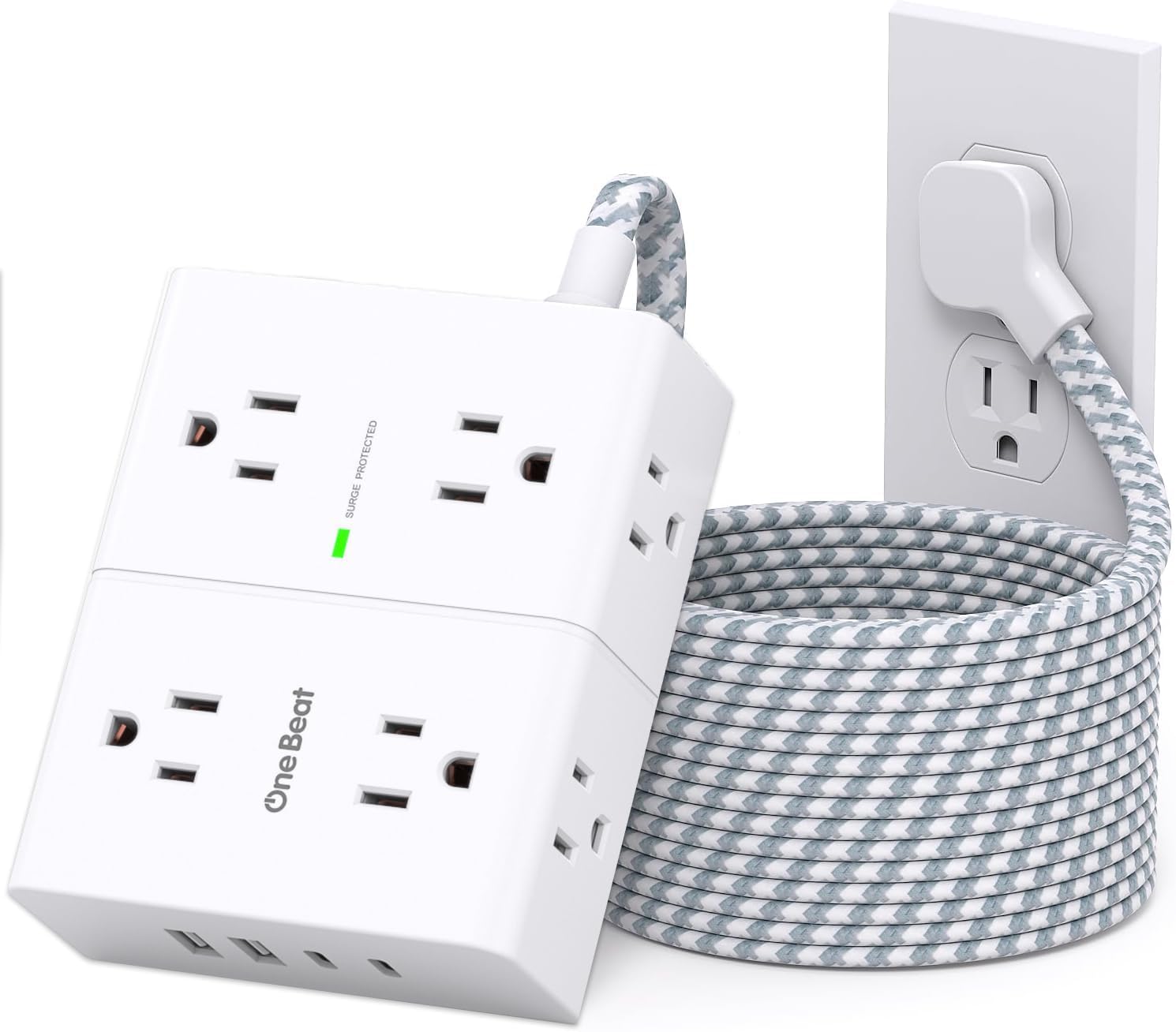 Extension Cord 10 Ft, One Beat Surge Protector Power Strip 10 Ft Long Cord
