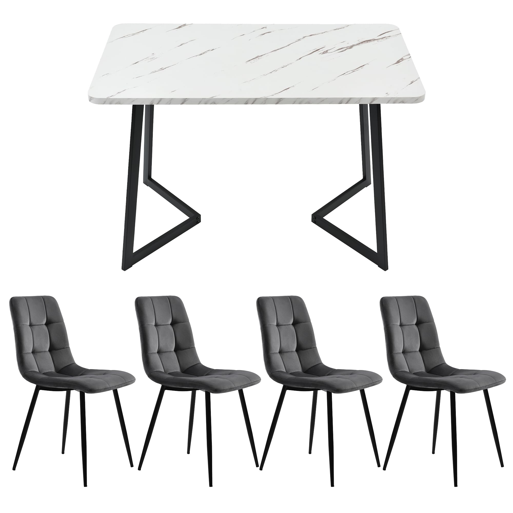 Esstisch 117x68cm mit 4 Stühlen Set, Rechteckiger Esstisch Moderner Küchentisch Set, Schwarze Tischbeine (Dunkelgrau Esszimmerstuhl)