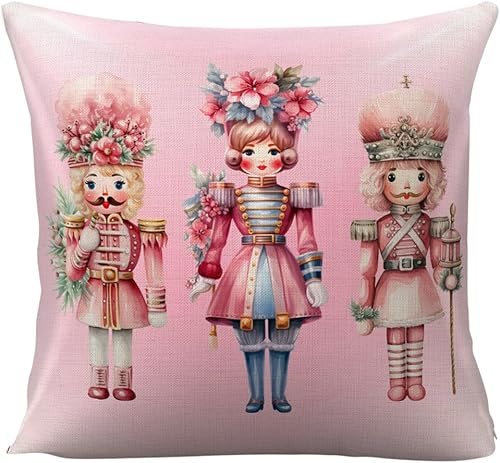 Miniatura 1 de Funda de almohada rosa de cascanueces para decoración de Navidad para sofá, cama, sofá, funda de almohada rosa de Navidad para sala de estar,