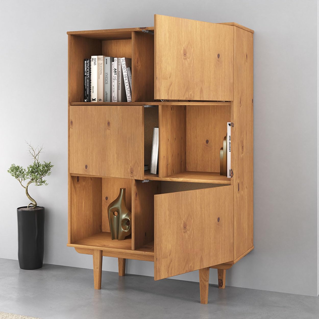 IDIMEX Highboard Simona mit 3 Türen, Eiche Farben – Wohnzimmer Kommode mit Regal und Türen für geschlossenen Stauraum Vintage Highboard Wohnzimmerschrank Modern Retro Schrank Design