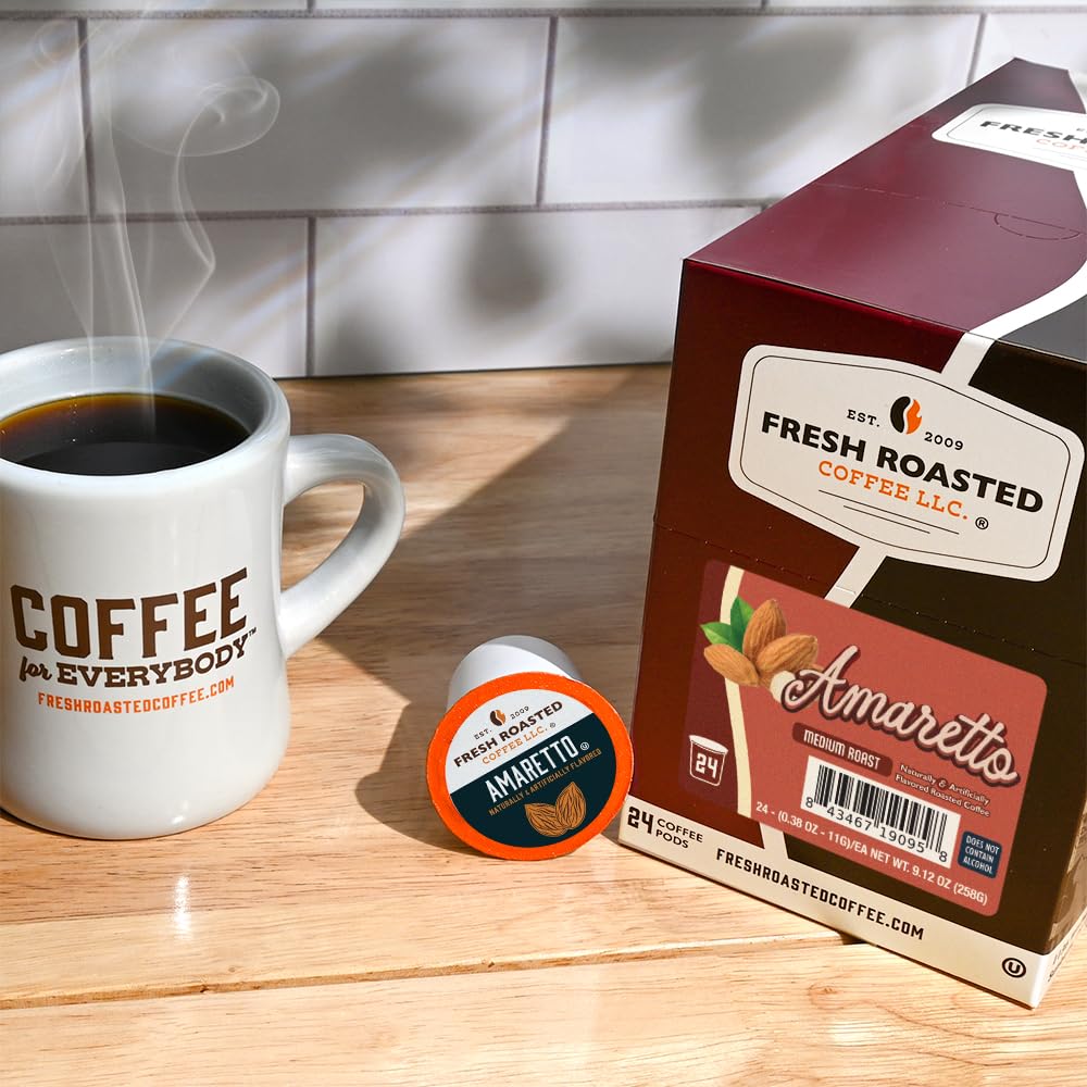 Fresh Roasted Coffee, Amaretto, Flavored Coffee Pods, 72 Count