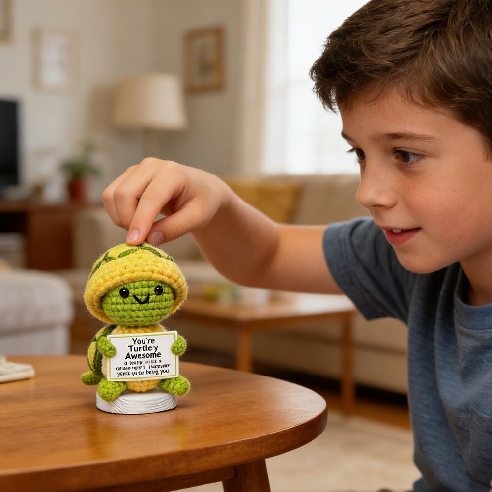 Tartaruga Positivo Peluche Portachiavi Regalo Motivazionale con Carta Portafortuna