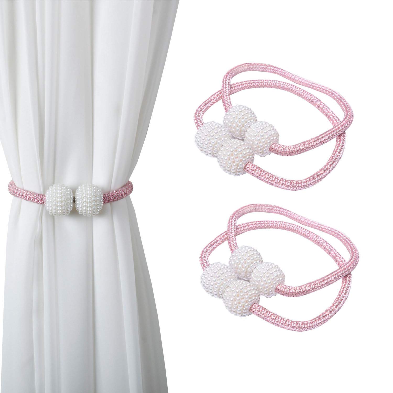 jiuhao - Sujetadores magnéticos para cortina, 4 unidades, con hebillas para cortina, con hebilla pequeña, para cortina, para casa, oficina, hotel, decoración de ventanas (rosa, 4 unidades)
