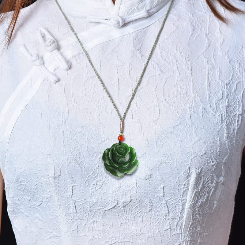 Wixine 1Pcs White Jade Rose Pendant Jadeite Flower Necklace Charm Fashion Accessories Hand-Carved Man Luck Amulet Gifts2