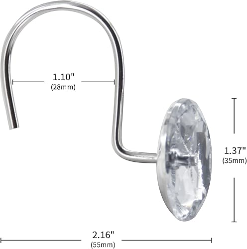 Miniatura 5 de MitoVilla Juego de 24 ganchos de cortina de ducha transparentes blancos, ganchos de ducha de metal para forro de cortina de ducha, anillos de ducha