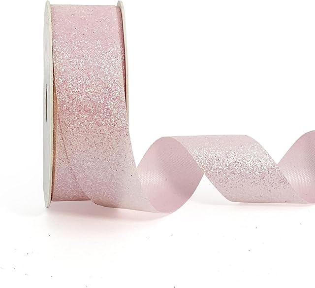 AOKSUNOVA wstążka prezentowa brokatowa błyszcząca wstążka ślubna metaliczna szeroka wstążka prezentowa brokatowa wstążka 2,5 cm x 22,8 m różowy