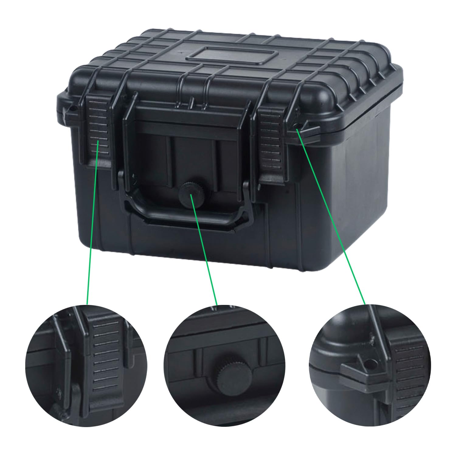 Duratool Black Weatherproof Equipment Case, Polypropylene Construction with Foam Insert, 10.5" x 9.5" x 7“ (L x W x H)