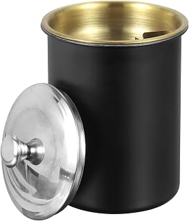 sourcing map Cenicero de coche con tapa, acero inoxidable, sin humo, resistente al viento, portátil, mini portavasos, cenicero para cigarrillos, cubo para coche, oficina en casa, color negro