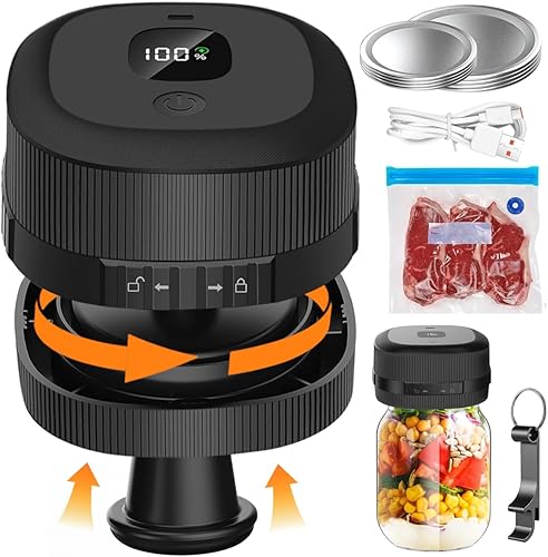 LANJEPMY Sellador al vacío eléctrico de tarros de masón, sellador al vacío 3 en 1 para frascos compatible con bolsa de vacío, kit de sellado al