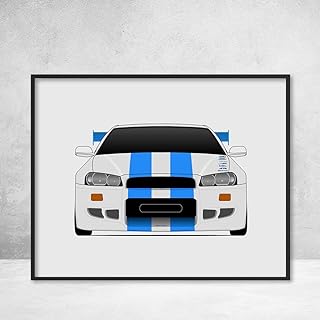 Nissan Skyline GT-R R34 (1998-2002) from the Fast and the Furious Inspired Poster Print Wall Art Decor Handmade Brian O'Connor (Paul Walker) Fast and Furious Art Godzilla Nismo V-Spec (Unframed)
