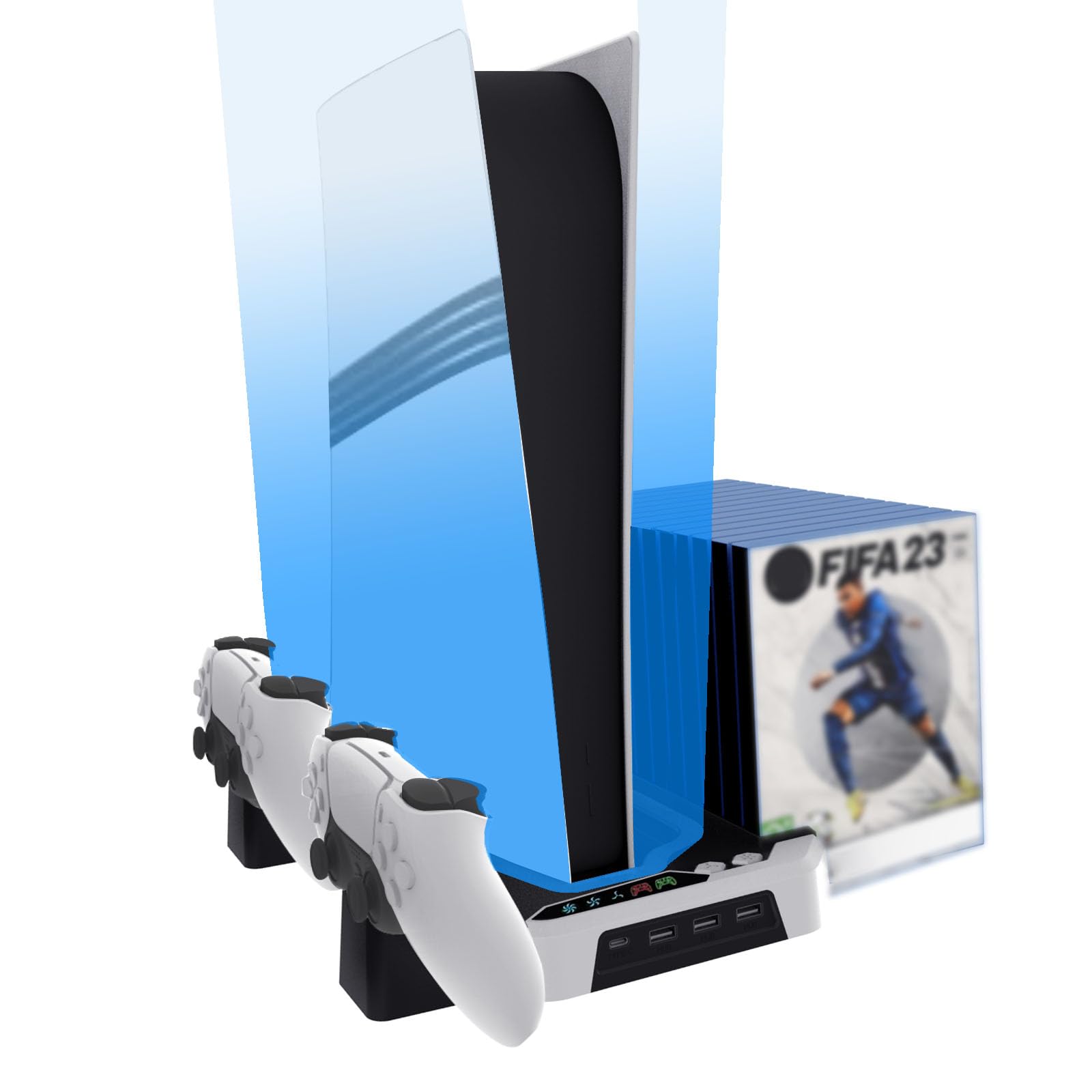 Soporte vertical Estación de refrigeración RGB consola para PS5 Pro, soporte base con base de carga de mando para PS5 y PS5 Pro/PS5 slim Disc & Digital Editions