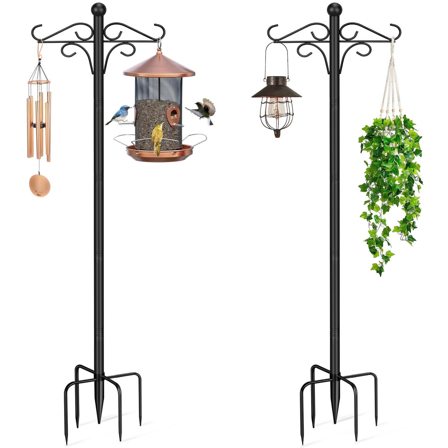 PIYILO Shepherds Hooks for Outdoor, 2 Pack 76.8 in Heavy Duty Bird Feeder Pole, Thickened Double Shepherd Hook Stand for Hanging Plants, Lanterns,