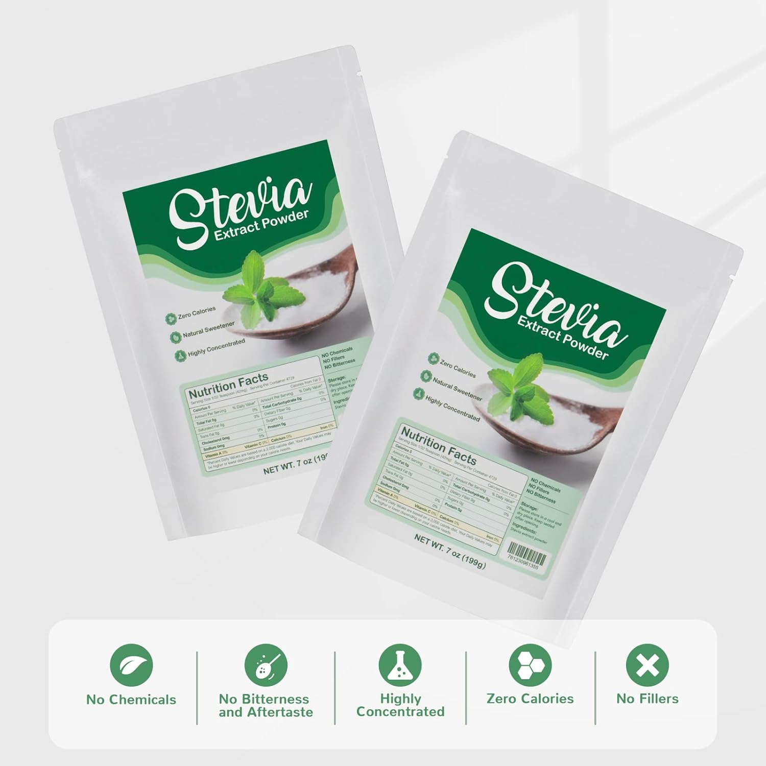 CCnutri Stevia Pure Stevia Powder 7oz(199g), Sweetener Premium Sugar Substitute-No Fillers, No Bitterness, Zero Calorie, Highly Concentrated