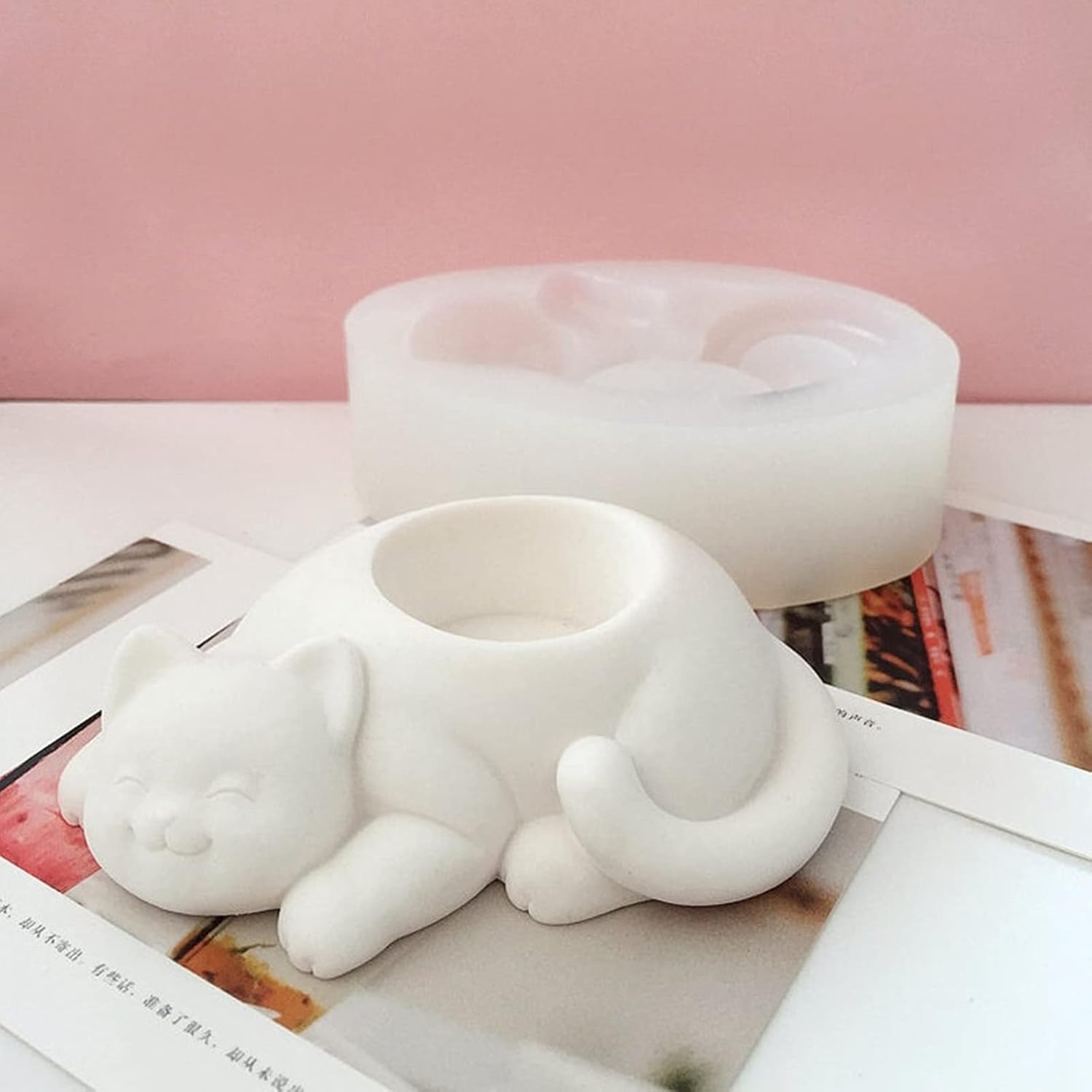 Cat Silicone Flower Pot Mold Concrete Candlestick Silicone Candle Holder Mold Succulent Planter Cement Clay Mold