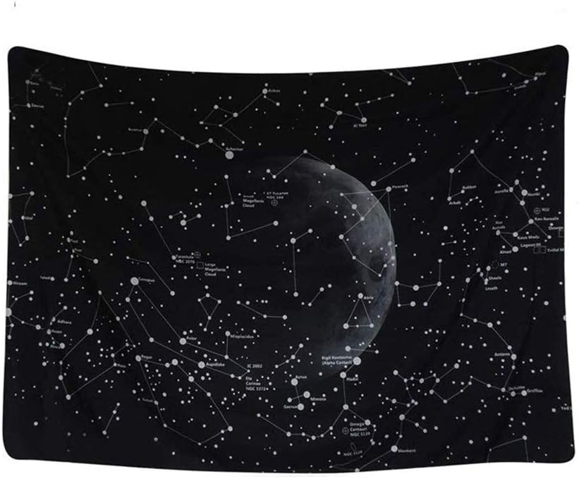 Ciujoy Galaxy Tapestry Wall Hangings Black Psychedelic Star Constellation Tapestries Indian Mandala Bohemian Hippy Beach Throw Blanket 200 x 150 cm - Black Constellation