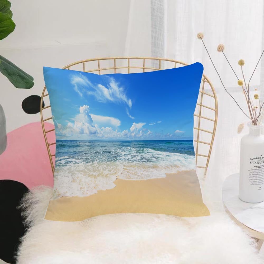 HYOSXW Cushion Cover,Throw Pillow Case Home Decorative for Living Room Bedroom Sofa Chair 16X16 Inch,Ocean, waves and golden paradise beach with sky sun endless summer,Pillowcase 40X40cm