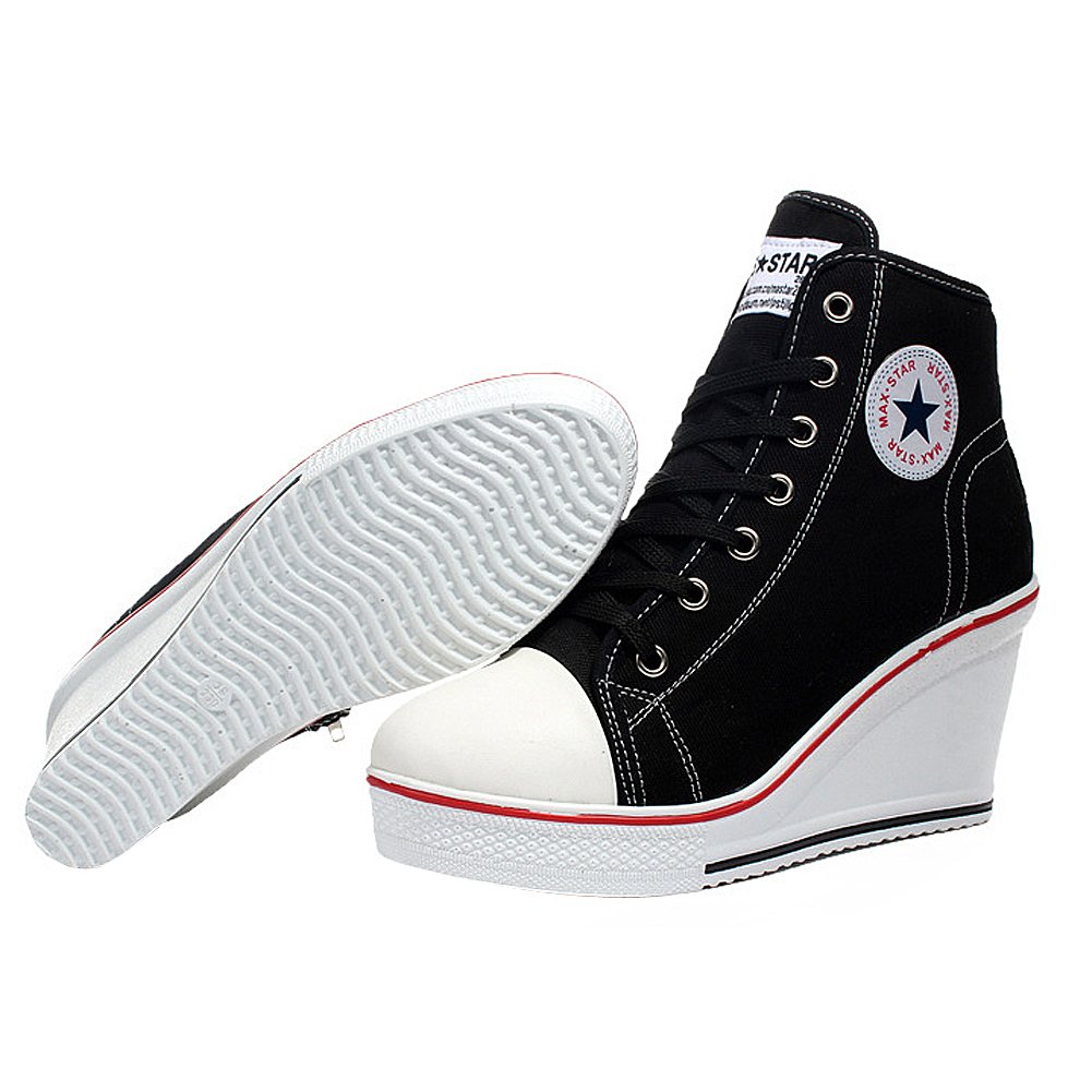 PADGENE Baskets Mode Compensés Montante Sneakers Tennis - Scarpe Casuel in tela da donna