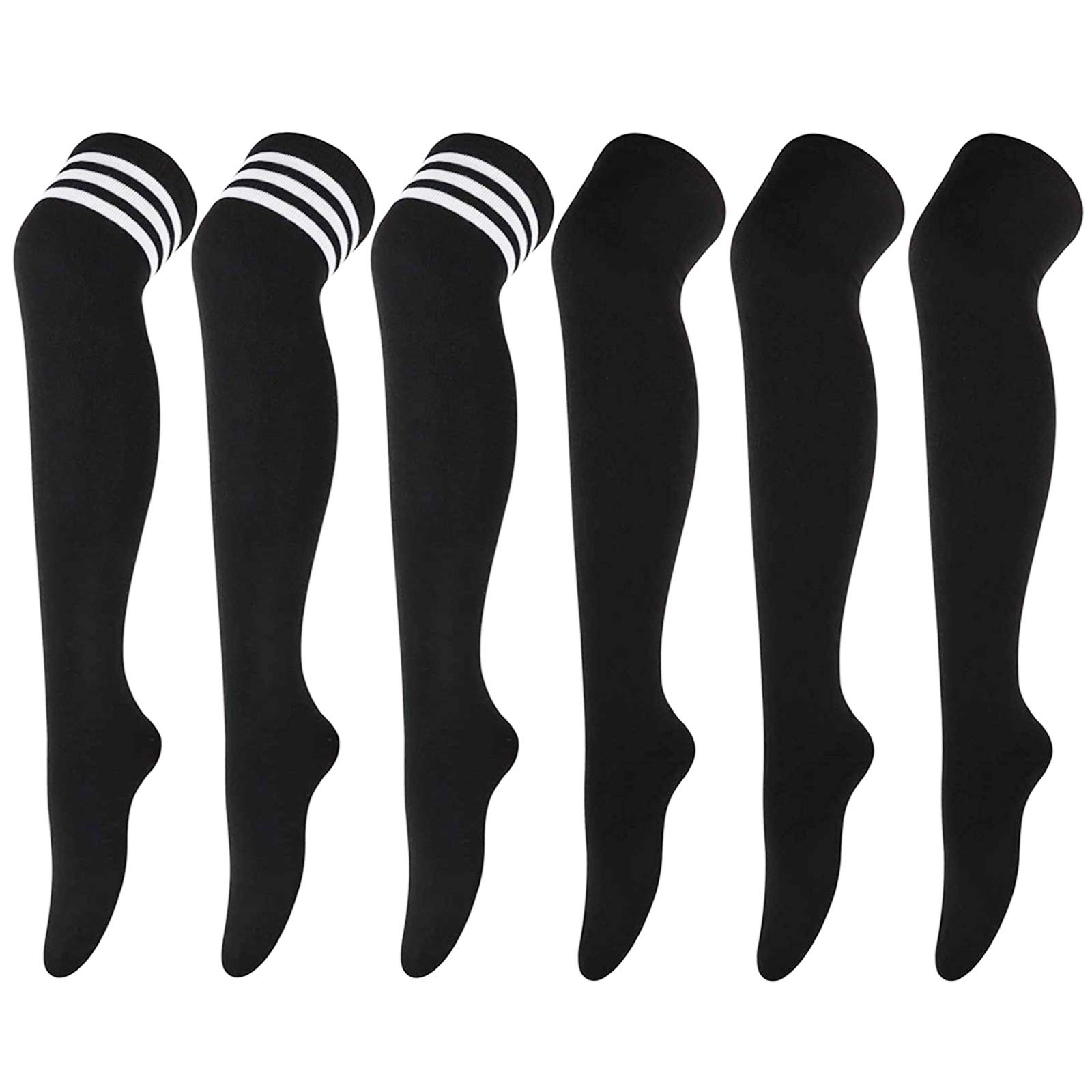 DRESHOW 6 Pairs Long Socks Thigh High Socks Tights Over Knee Socks Casual High Stockings for Girls and Women