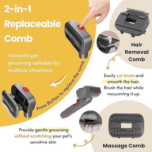 Miniatura 3 de Compatible con Dyson V7 V8 V10 V11 V15, cepillo para perros y gatos, con dos cabezas, masajea la piel, peine fácil de limpiar para mascotas de pelo