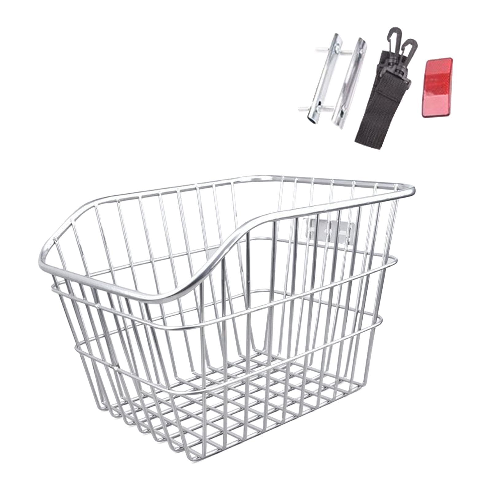 kowaku Rear Bike Basket Cycling Rack Basket Silver Heavy Duty Lightweight Bicycle Basket Bicycle Cargo Rack for Outdoor, Camping