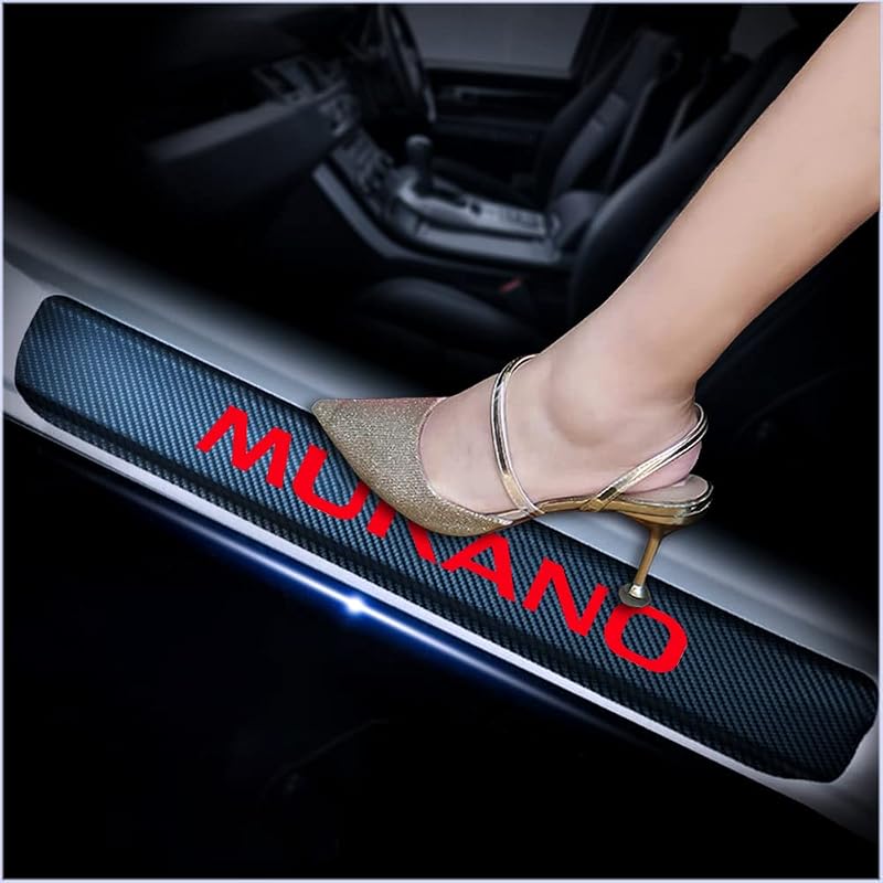Protetor de Soleira para Nissan Murano com Textura de Fibra de Carbono Vermelho, Autoadesivo, Kit com 4 peças