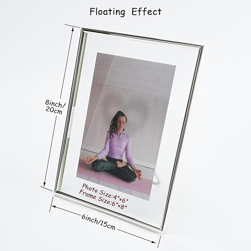 Miniatura 2 de Marco flotante plateado (6 x 8 pulgadas, vertical) con estilo "corazón", para tamaños de imagen (5 x 7, 4 x 6, 3 x 5), estante de mesa, marco de
