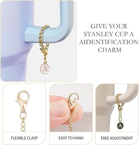 Miniatura 3 de Ekarley Accesorios de dije de letra para taza Stanley, 3 piezas de cadena inicial para botella de agua con asa de identificación con nombre para