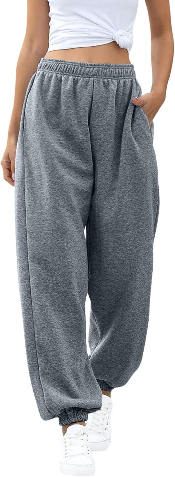 ASHER FASHIONWomen's Active High Waist Jogger Sweatpants Baggy Lounge Yoga Pants with Pockets Sporty