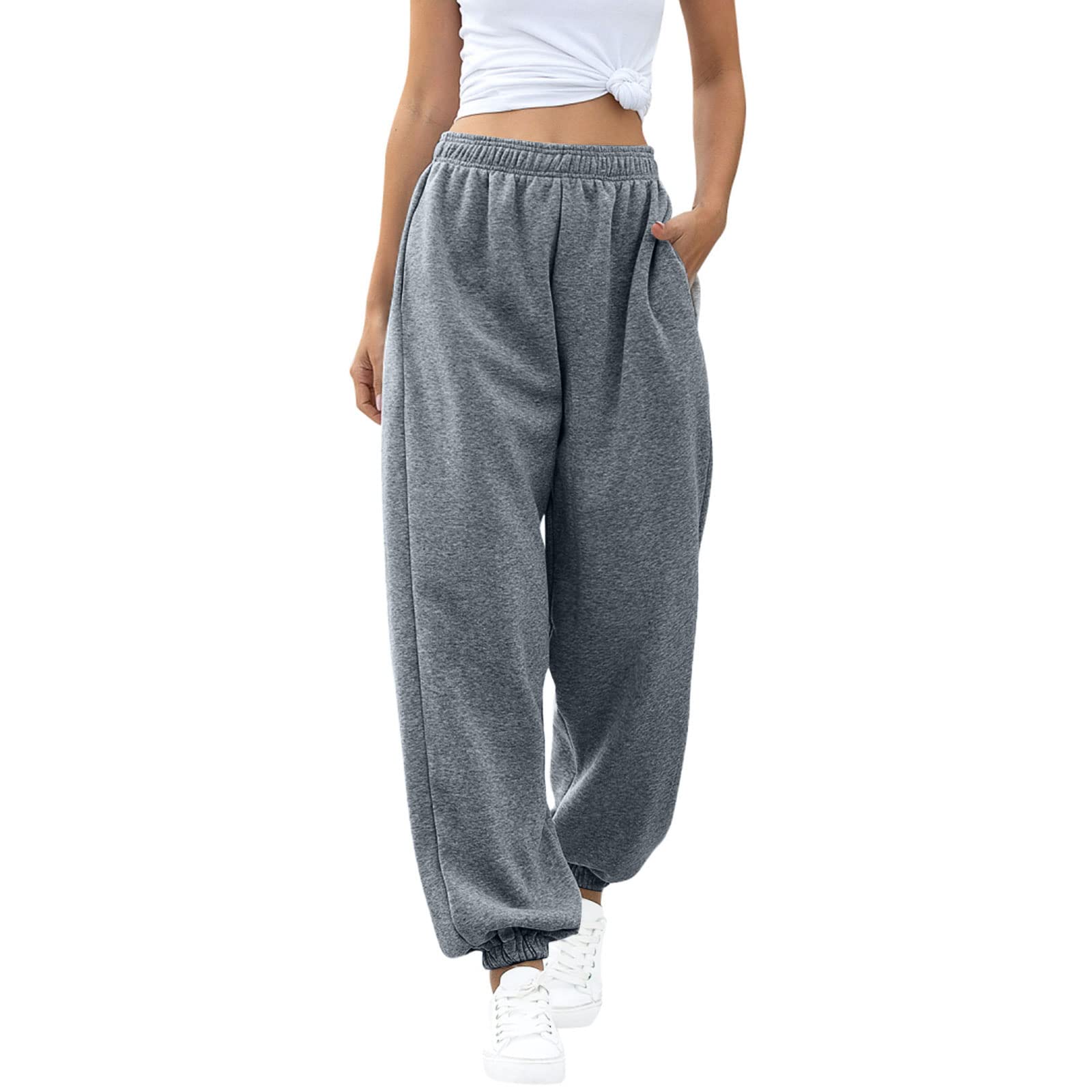 ASHER FASHIONWomen's Active High Waist Jogger Sweatpants Baggy Lounge Yoga Pants with Pockets Sporty