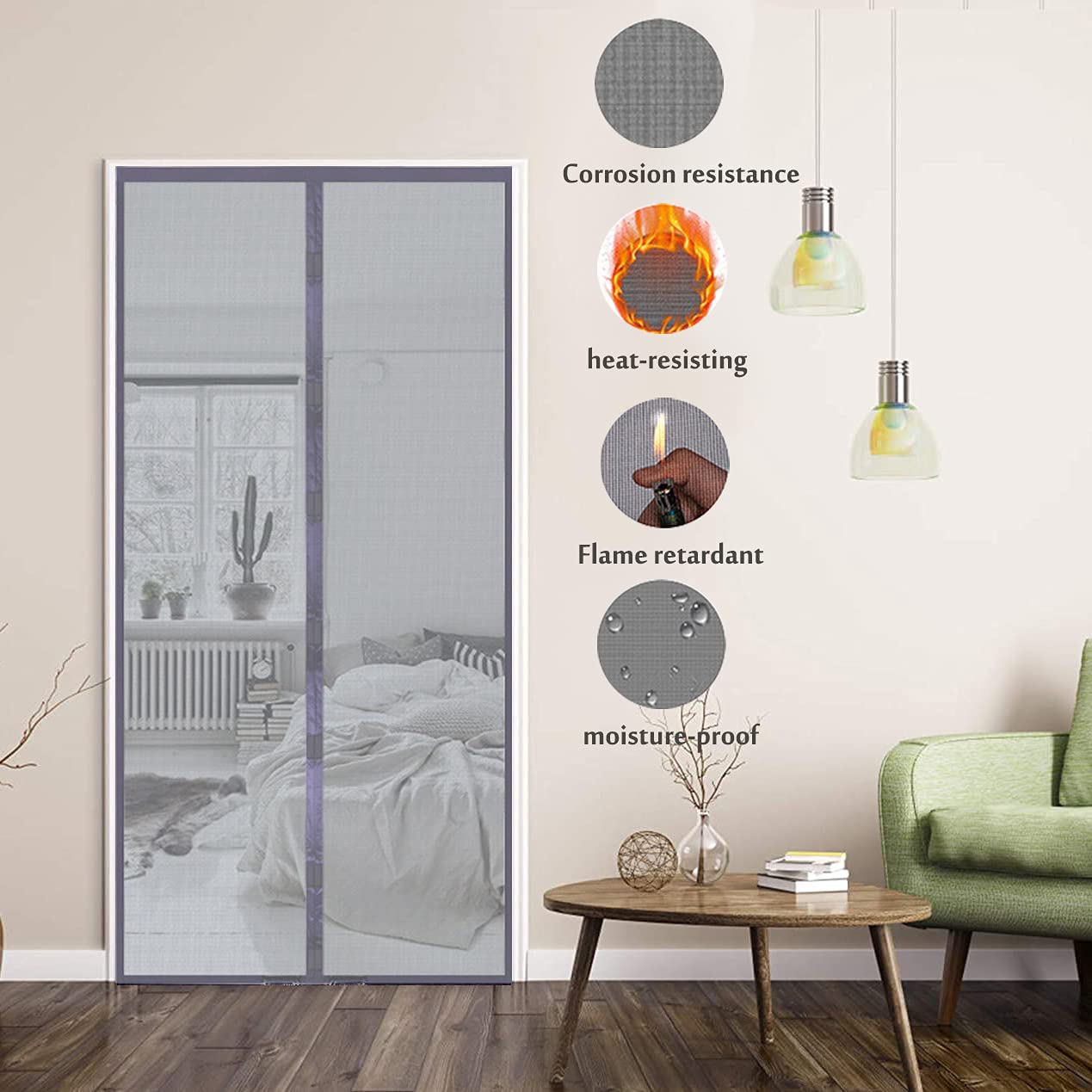 HeFitLife Fliegengittertür Aus Fiberglas – 188 X 205,7 Cm, Magnetisch Selbstschließend, Mit Klettband, Für Türen Bis 183 X 203 Cm