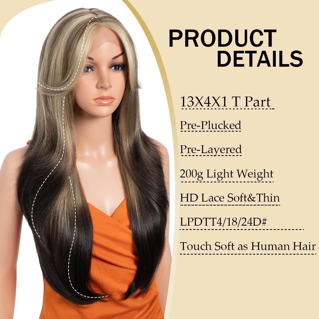Noble star Lace Wigs Long Wavy Wigs 26" Shoulder Length Heat Resistant Synthetic Lace Front Wigs for Women with Bangs for Daily Party Use LPDTT4/18/24D# - Image 3