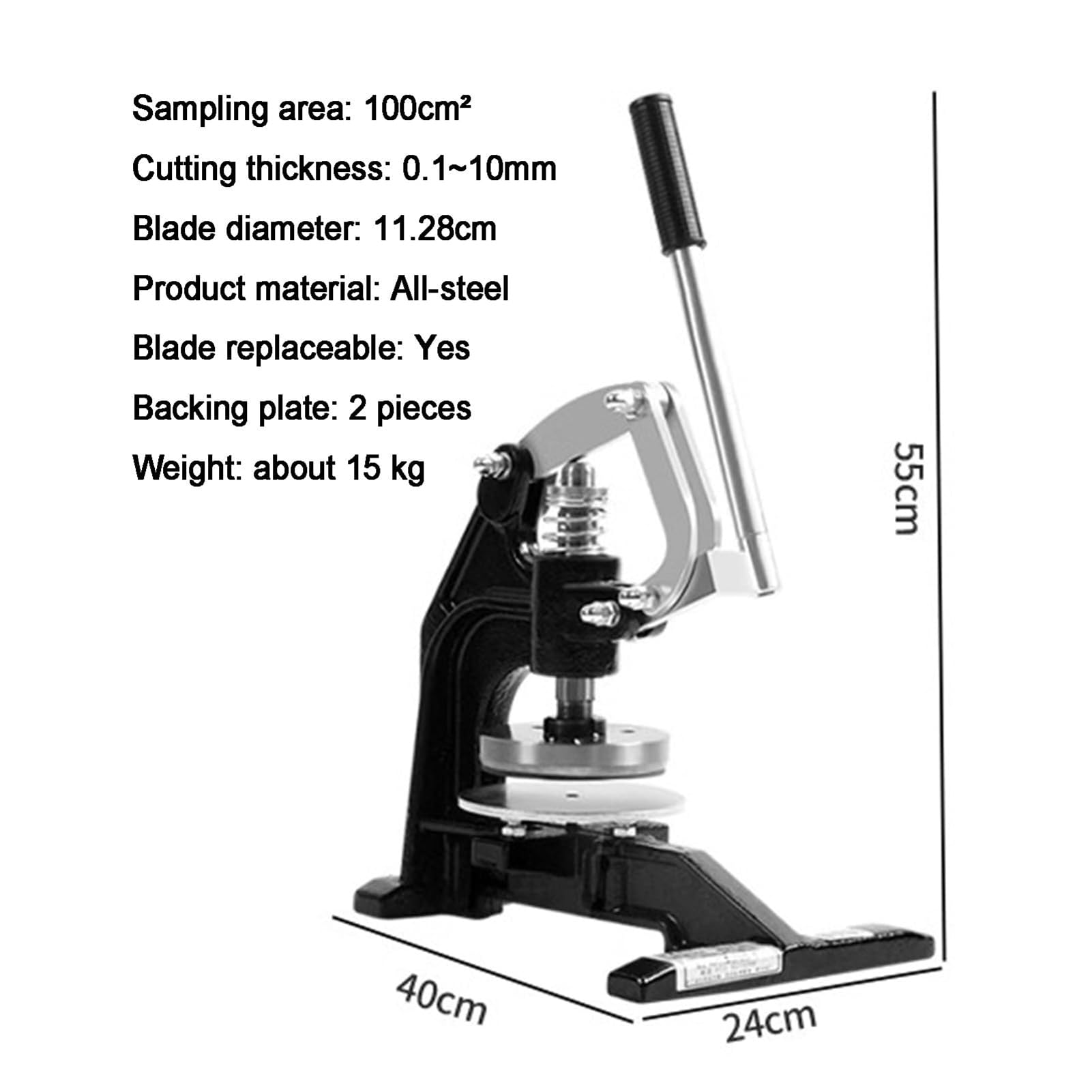 Taglierina per campionamento, taglierina per campionatore, 100 cm², coltello campione rotondo per tappeti tessili con disco campione rotondo in tessuto, spessore di taglio 0-10mm, per pelle, disco di