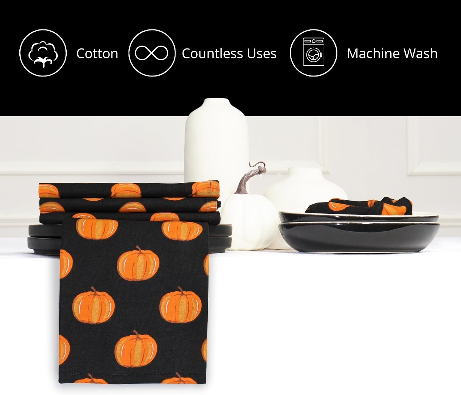 PurpleEssences Pumpkin Cloth Napkins, 18x18 in - Halloween Pumpkin