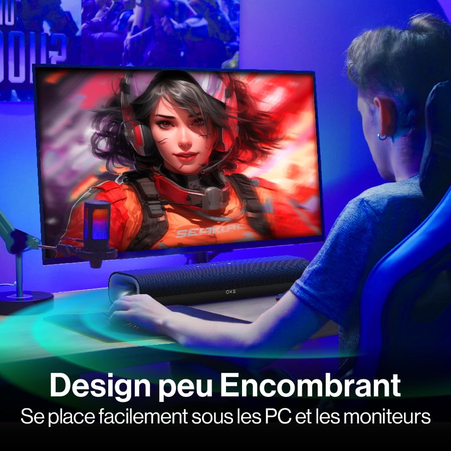 OXS Thunder Lite Barre de Son de Jeu PC pour TV avec Son Surround virtuel, 2 Pilotes de Gamme complète, Tube de Basse, Design Compact, Compatible HDMI/AUX/Optique, Connexion sans Fil Bluetooth 5.0 – Image 5